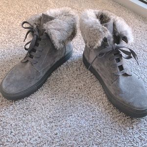Vince Nyack Gray Fur Trim Boots, Size W 8US/ 39 EUR